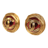 Vintage Chanel 24K Gold Plated Red Gripoix CC Earrings