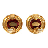 Vintage Chanel 24K Gold Plated Red Gripoix CC Earrings