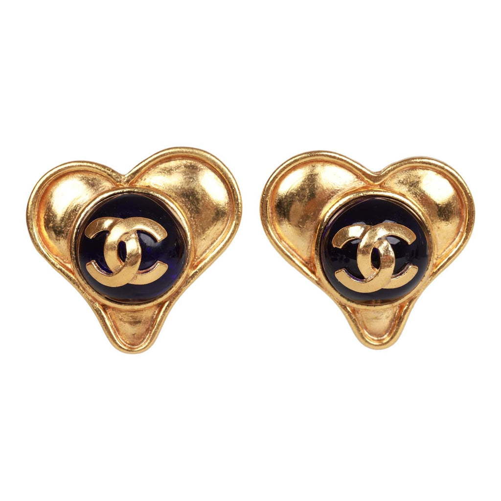 Chanel Gold Plated Metal & Rhinestone CC Clip-On Earrings