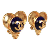 Vintage Chanel Blue CC Logo Gripoix Heart Earrings
