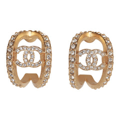 Chanel CC Gold and Crystal Huggie Earrings