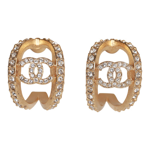 CHANEL Crystal CC Round Earrings Silver 660381