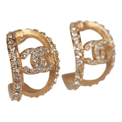 Chanel CC Gold and Crystal Huggie Earrings