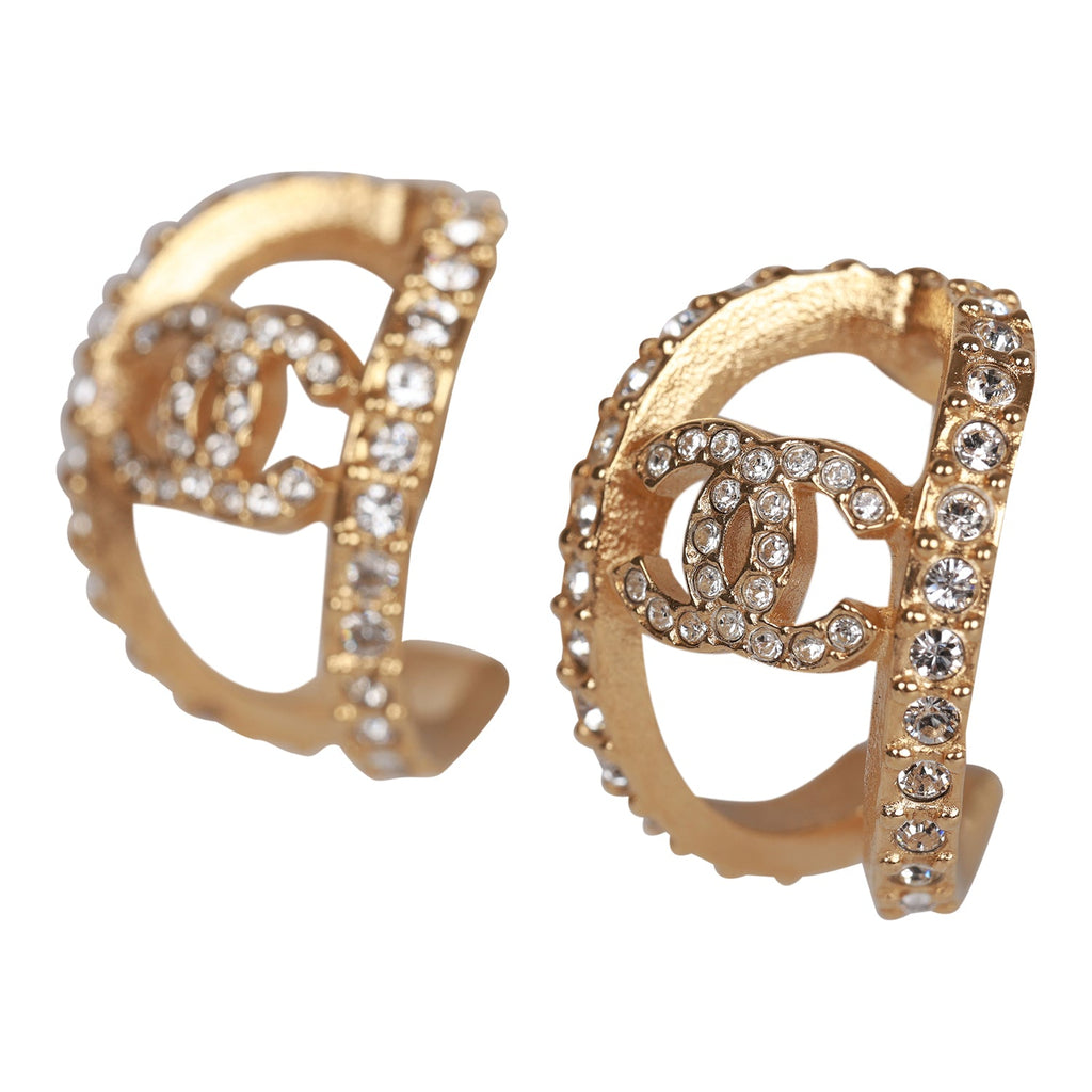 Chanel CC Gold and Crystal Huggie Earrings