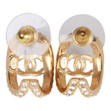 Chanel CC Gold and Crystal Huggie Earrings