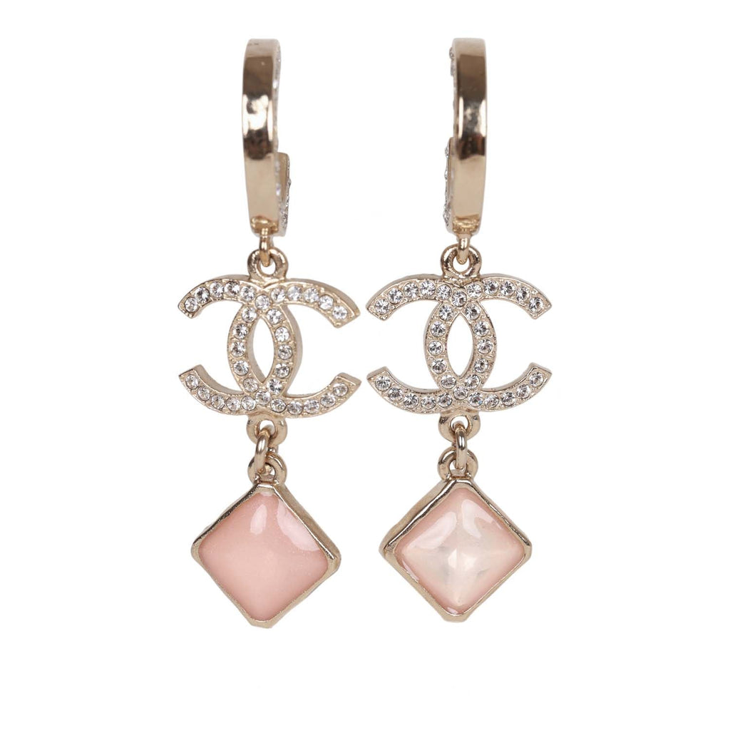 CHANEL CC Stud Earrings in Pale Gilded Metal set with White Rhinestones