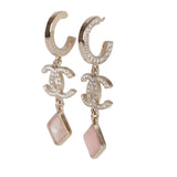 Chanel Pink Crystal CC Pendant Earrings