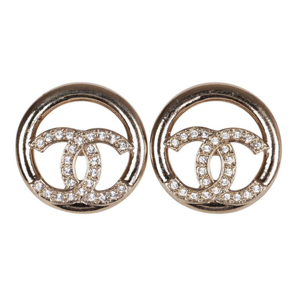 Chanel Medium CC Logo Gold-toned And Rhinestones Earrings at 1stDibs
