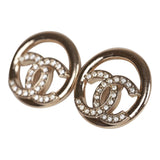 Chanel Gold Circle CC Logo Faux Crystal Stud Earrings