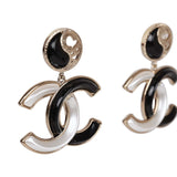 Chanel Black and White Enamel CC Logo Earrings
