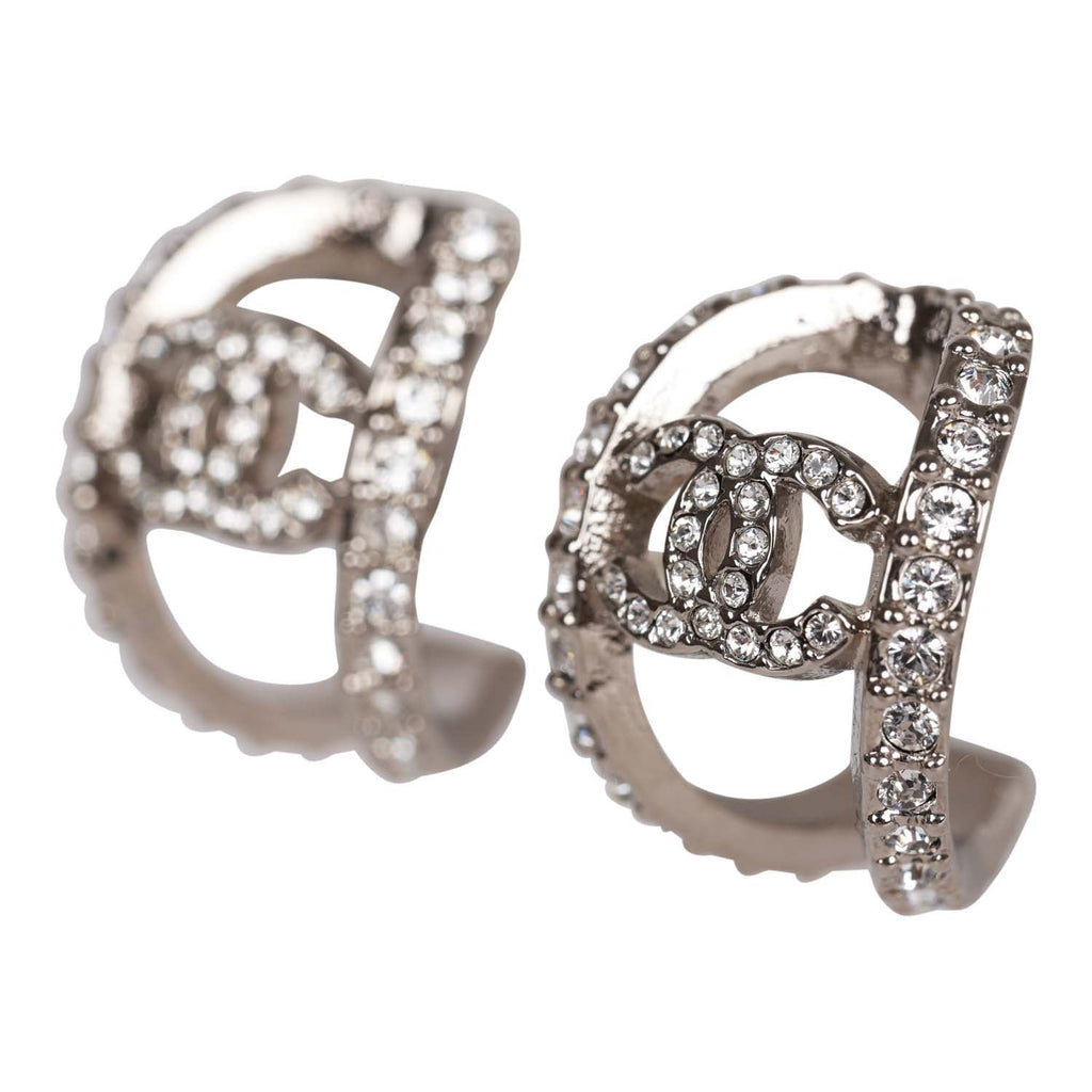 Chanel CC Huggie Silver and Crystal C Hoop Earrings – Madison