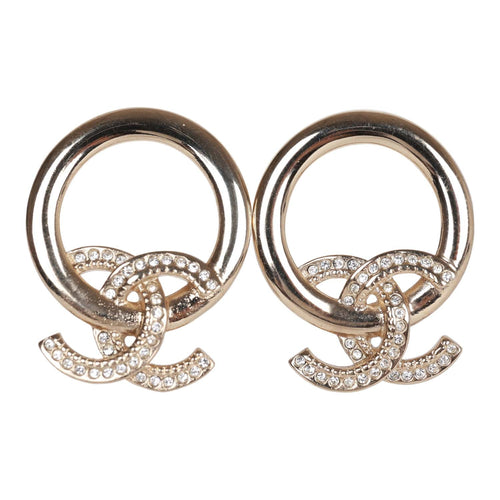 Chanel Gold Circle CC Logo Faux Crystal Earrings