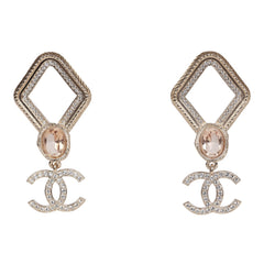 Chanel Gold and Pink "CC" Logo Rhombus Earrings