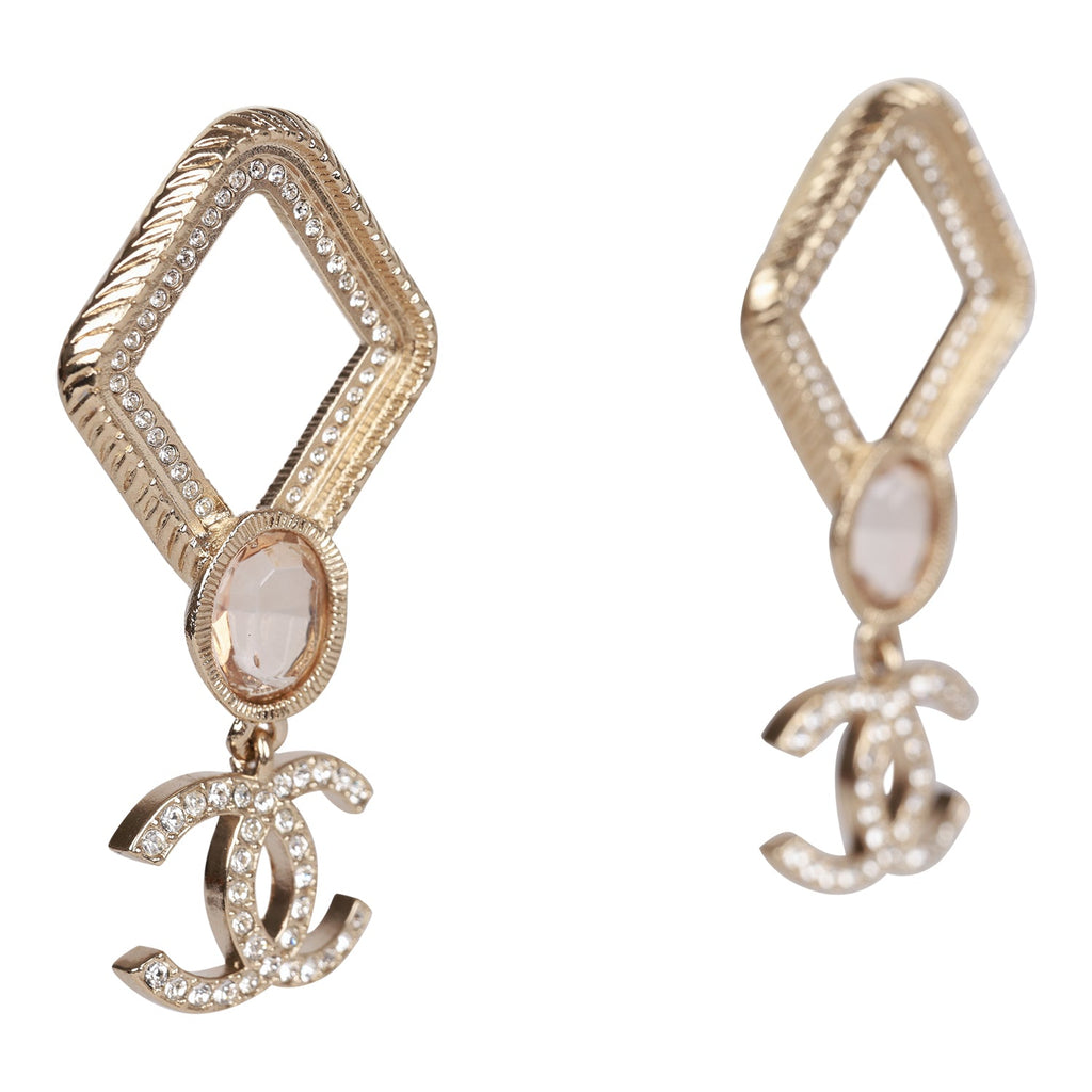 Chanel Gold Metal And Crystal Interlocking Heart CC Earrings, 2023
