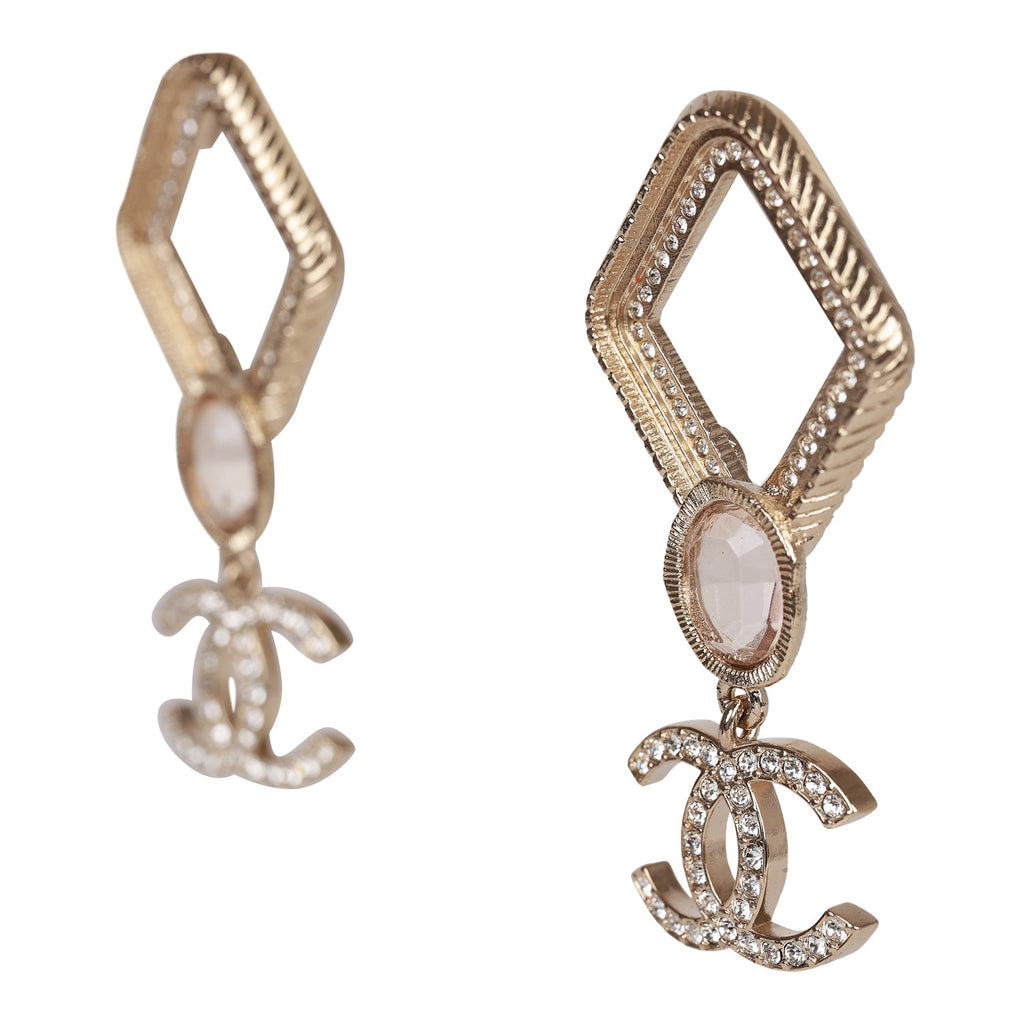 Chanel Gold and Pink CC Logo Rhombus Earrings