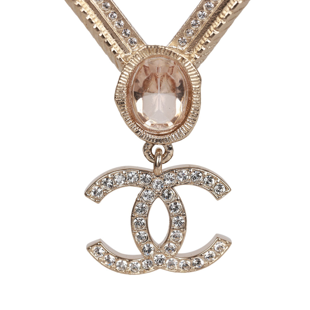 New Chanel 22a Gold Dangling Cc Drop Crystal Pendant Necklace