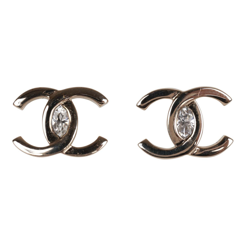 Chanel Classic Gold CC Crystal Piercing Earrings For Sale at 1stDibs
