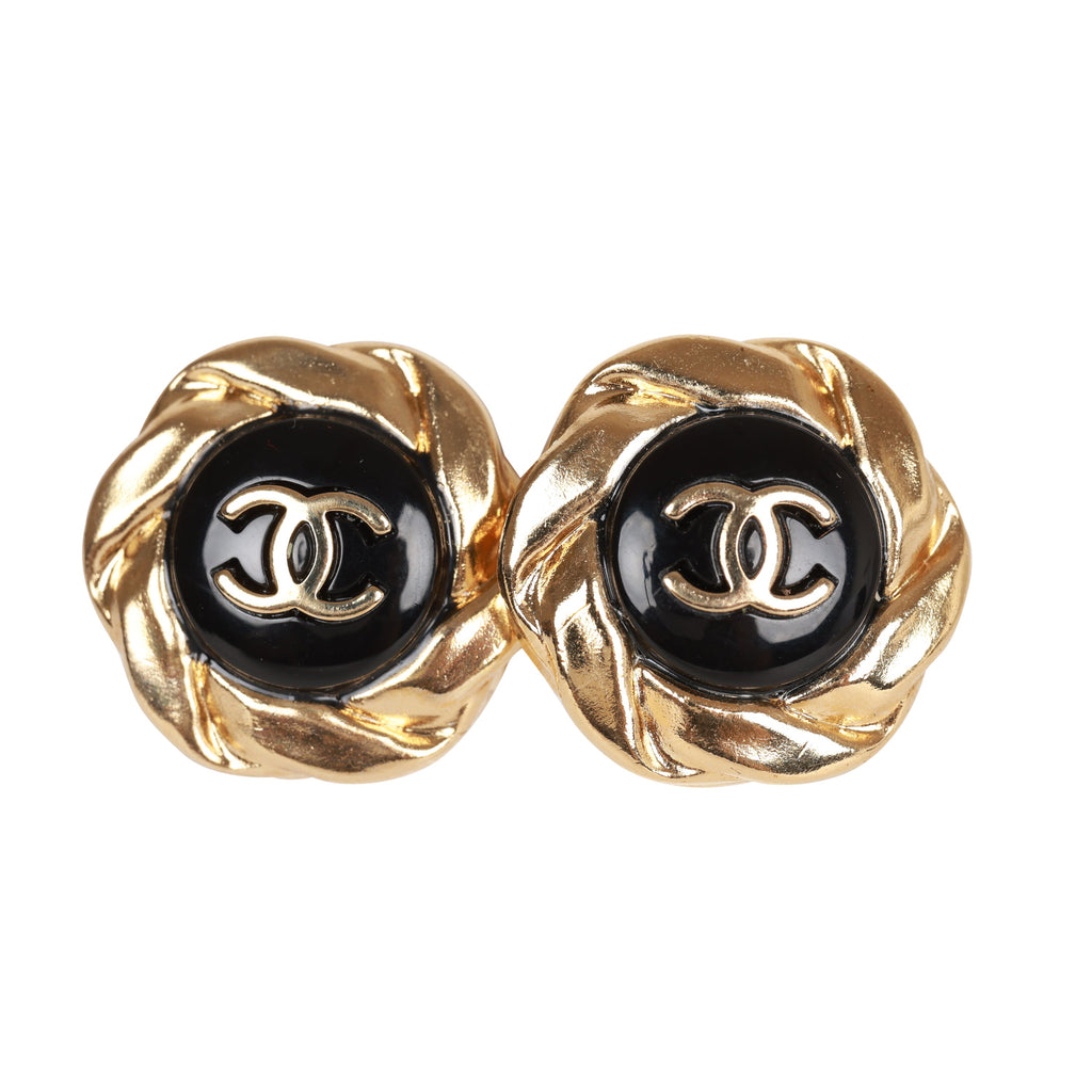 Chanel Vintage Punctured CC Logos Silver Clip On Earrings