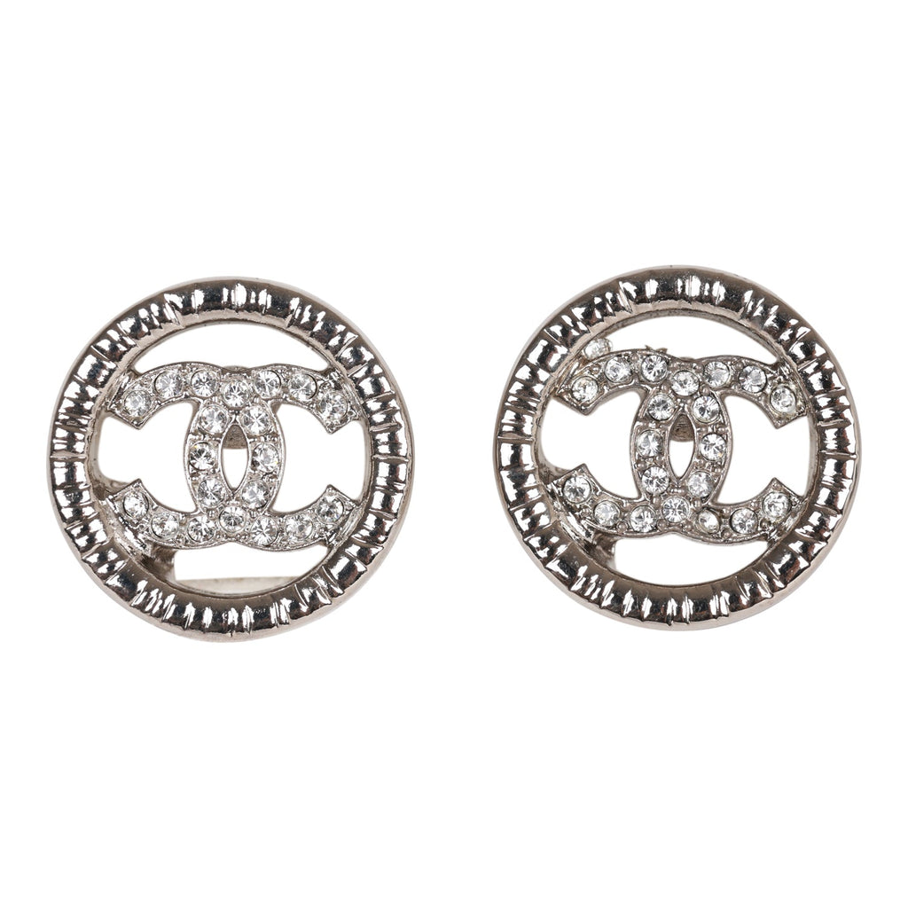 Chanel CC Logo Silver Square Stud Earrings