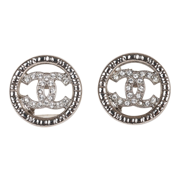 Chanel Small Circular Floral CC Stud Earrings