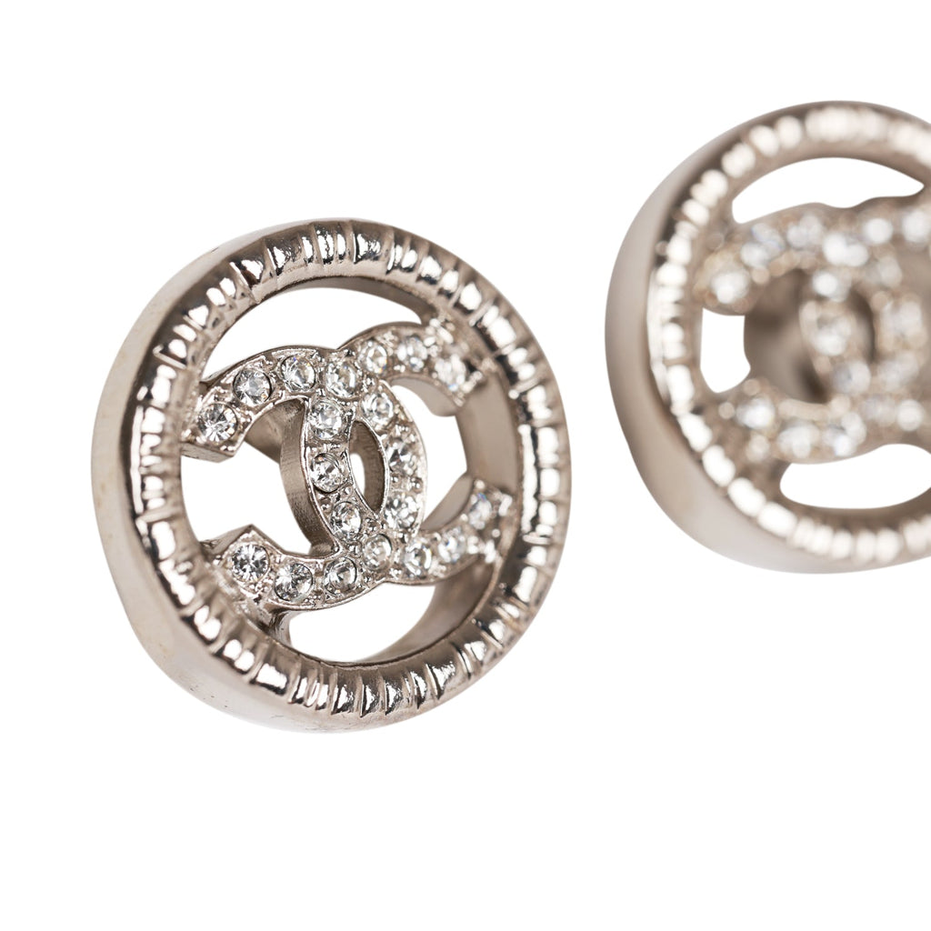Chanel Silver CC Circle Stud Earrings Silver New Metal
