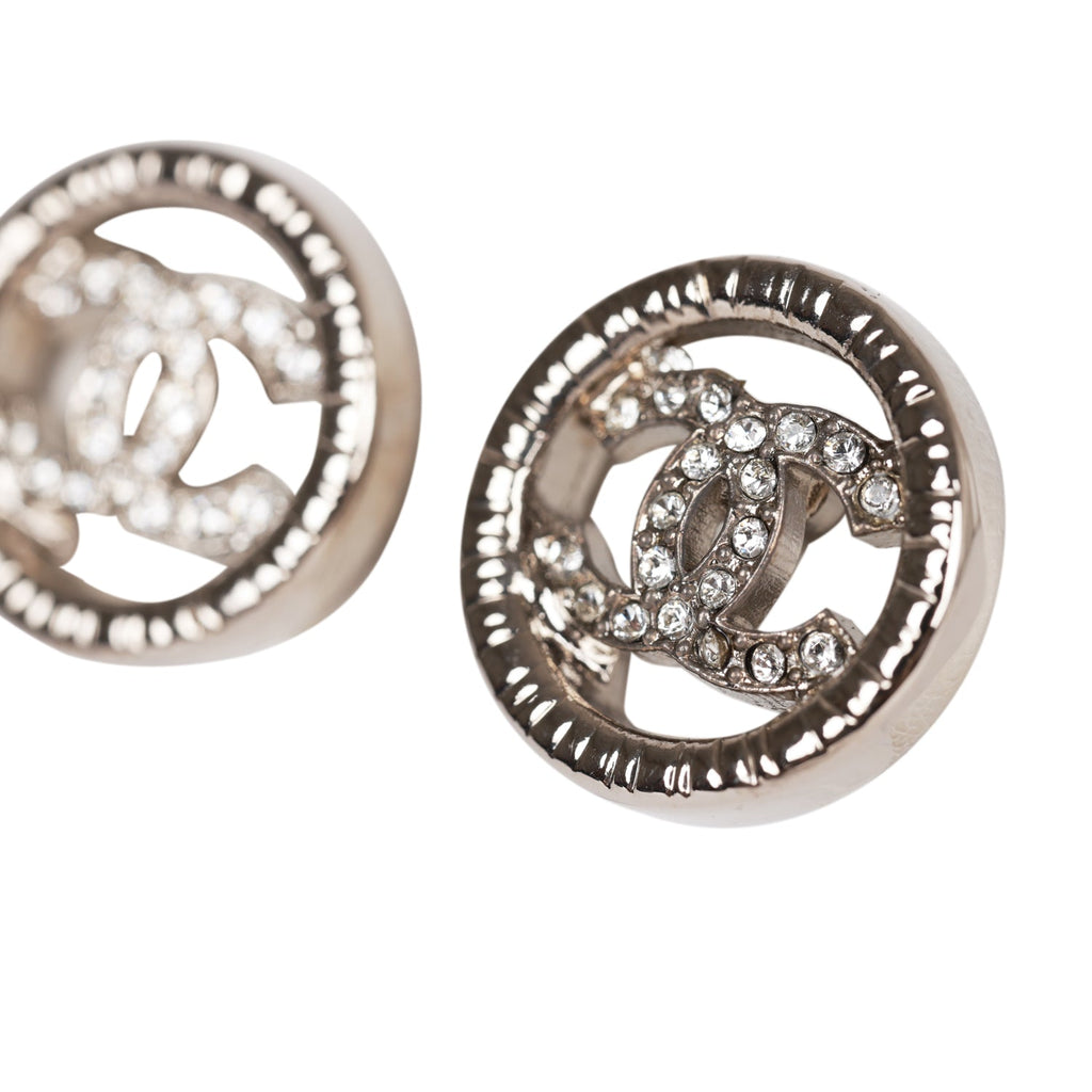Chanel Silver CC Circle Stud Earrings