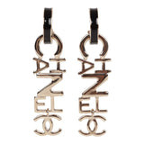 Chanel Black and Gold Letter Drop Earrings