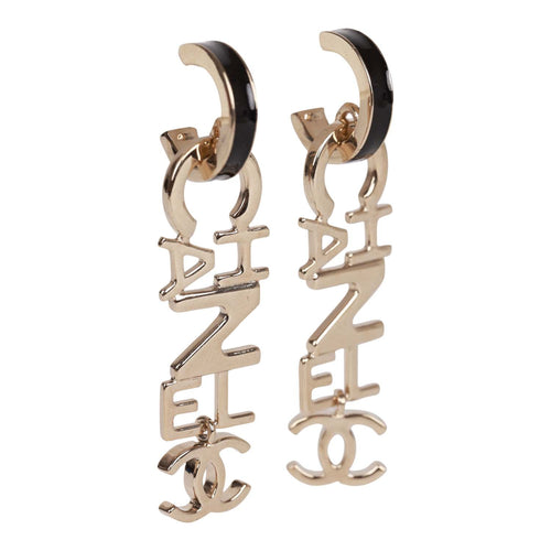 Chanel Black and Gold Letter Drop Earrings