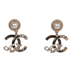 CHANEL, Jewelry, Authentic Chanel Pearl Faux And Strass Cc Drop Earrings