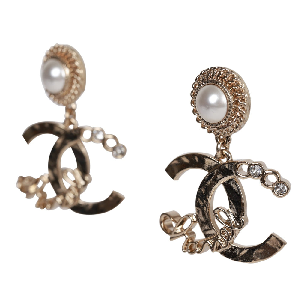 Chanel CC Ivory Camellia Dangle Piercing Earrings, Chanel