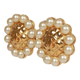 Chanel Vintage CC Logo Pearl Circle Gold Earrings