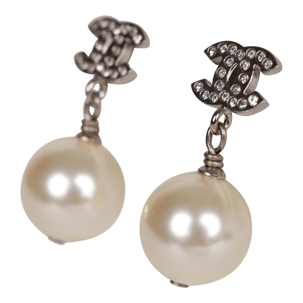 Chanel Gold Chain CC Pearl Dangle Piercing Earrings - LAR Vintage