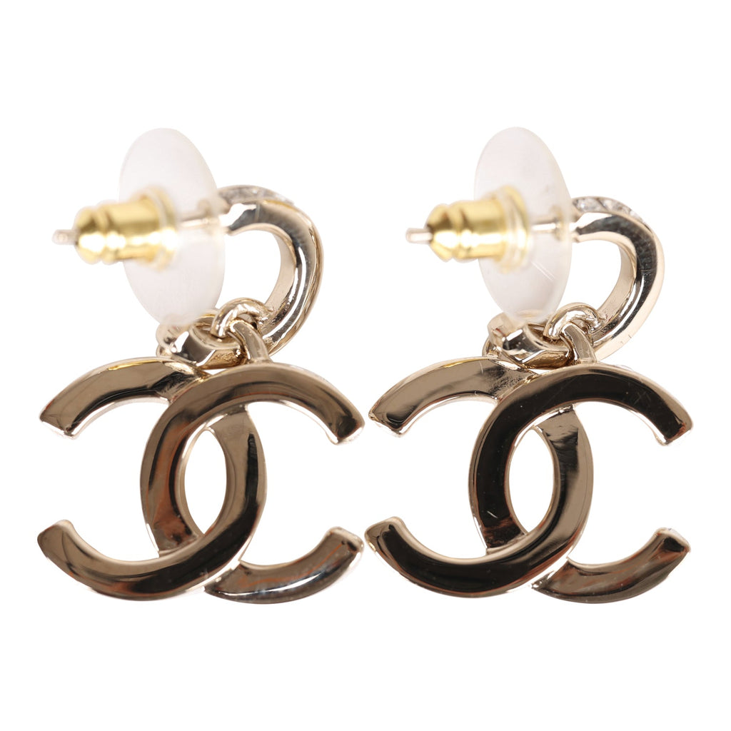 Chanel Gold Crystal CC Dangle Earrings