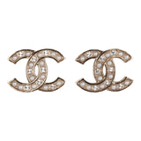 Chanel Gold Crystal and Pearl CC Stud Earrings