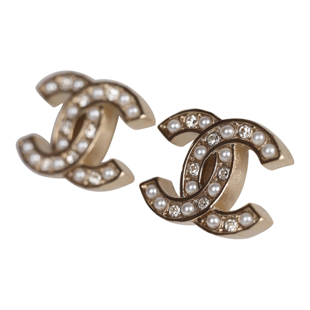 Chanel Gold Crystal and Pearl CC Stud Earrings – Madison Avenue Couture