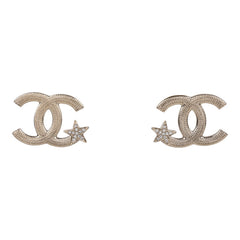 Chanel Crystal CC Star Stud Earrings Light Gold Hardware