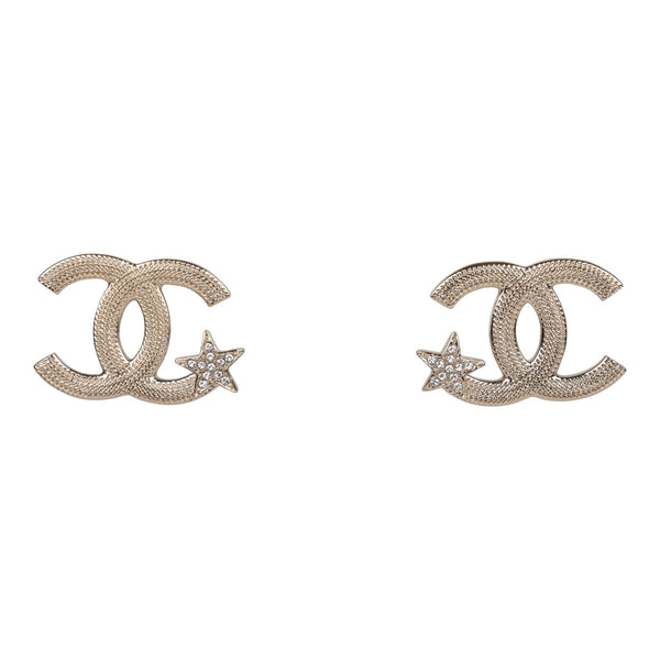 Chanel Medium CC Logo Gold-toned And Rhinestones Earrings at 1stDibs