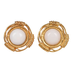 Vintage Chanel 24K Gold Plated White Gripoix Earrings