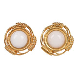 Vintage Chanel White Gripoix Gold Metal Earrings