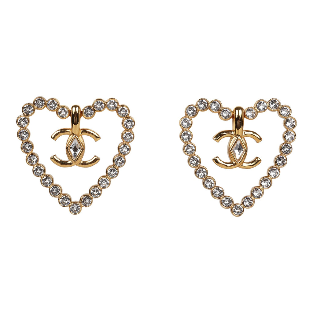 CHANEL CRYSTAL CC logo black heart earrings, Chanel No 5 dangle