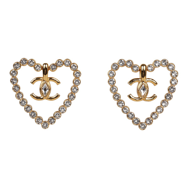 Chanel Heart Shaped Rhinestone Earrings With Gold Metal CC Drop – Madison  Avenue Couture
