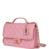 Chanel School Memory Top Handle Flap Bag Pink Caviar Antique Gold Hardware