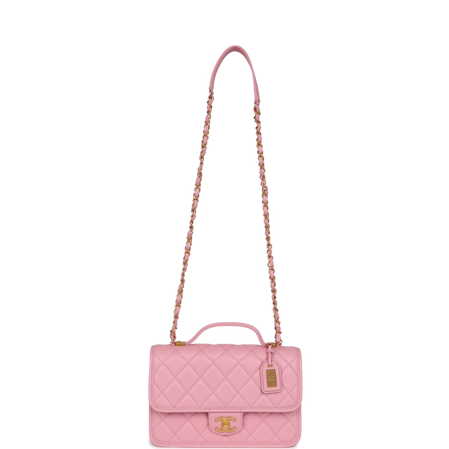 Chanel School Memory Top Handle Flap Bag Pink Caviar Antique Gold Hard Chanel school memory top handle flap bag pink caviar antique gold hard