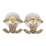 Chanel Half Quilted & Half Crystal CC Stud Earring Gold Hardware