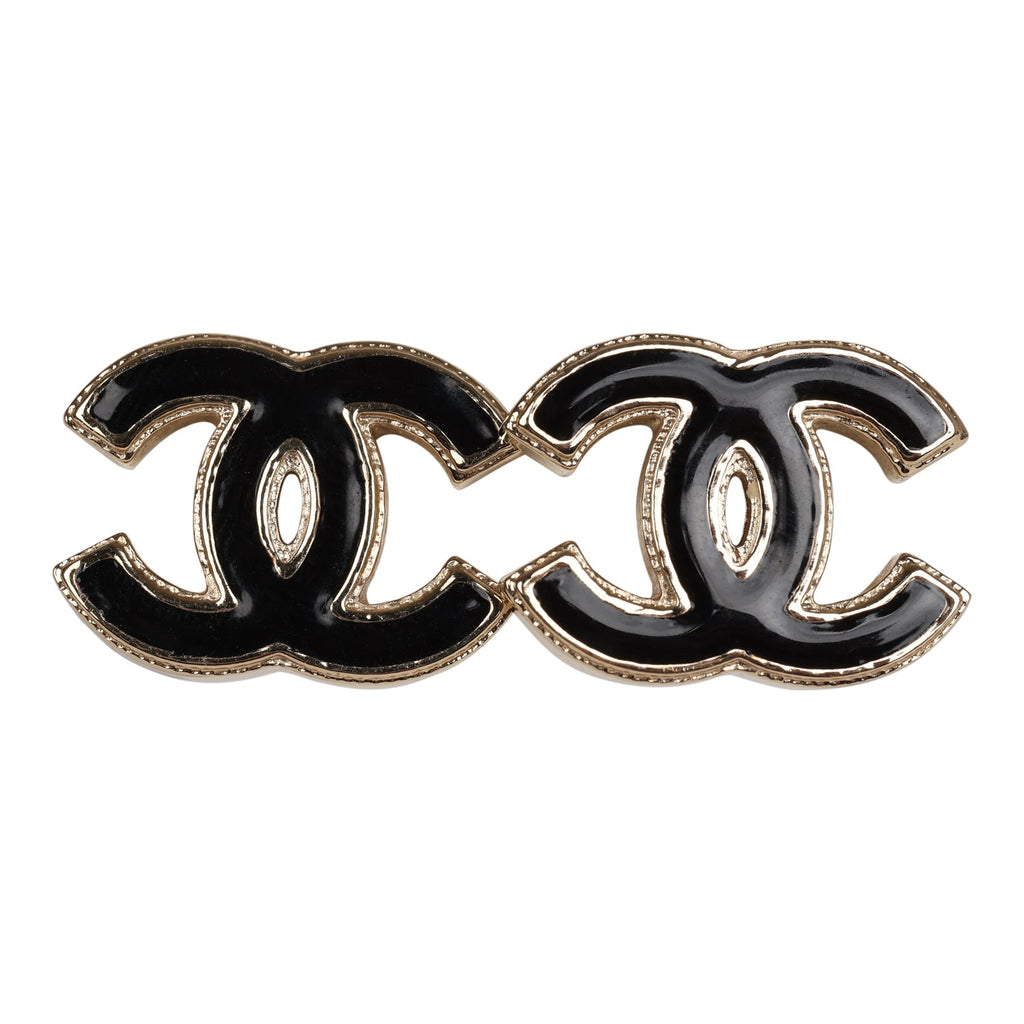 Chanel Textured Black Enamel CC Logo Stud Earrings