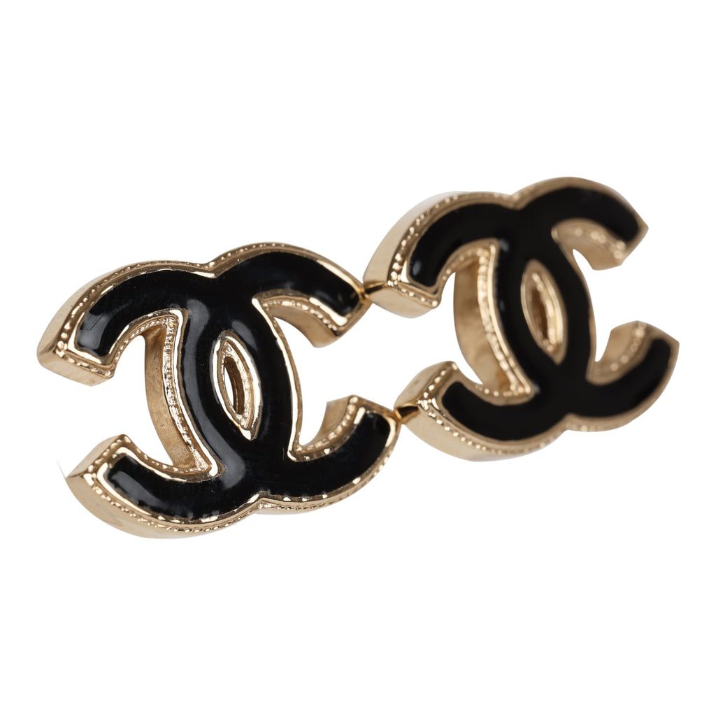 Chanel CC Stud Earrings Black Enamel and Gold Metal – Madison