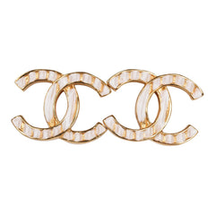 Chanel CC Stud Earrings White Textured Enamel and Gold Metal