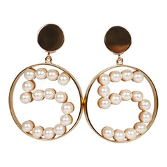 Vintage Chanel 24K Gold Plated Jumbo No. 5 Faux Pearl Dangle Earrings