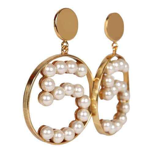 Vintage Chanel 24K Gold Plated Jumbo No. 5 Faux Pearl Dangle Earrings