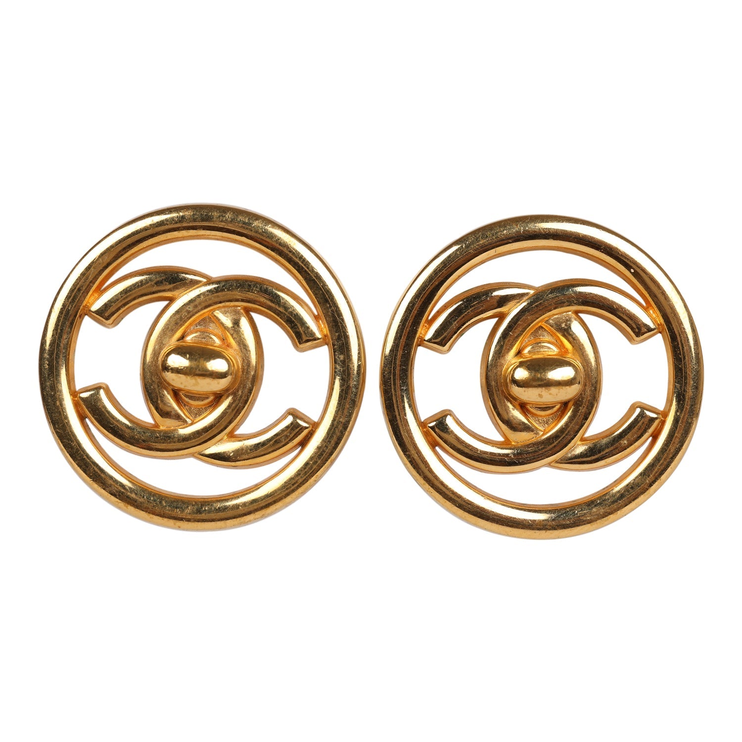 Vintage Chanel CC Circle Turnlock Earrings Gold Metal – Madison Avenue ...